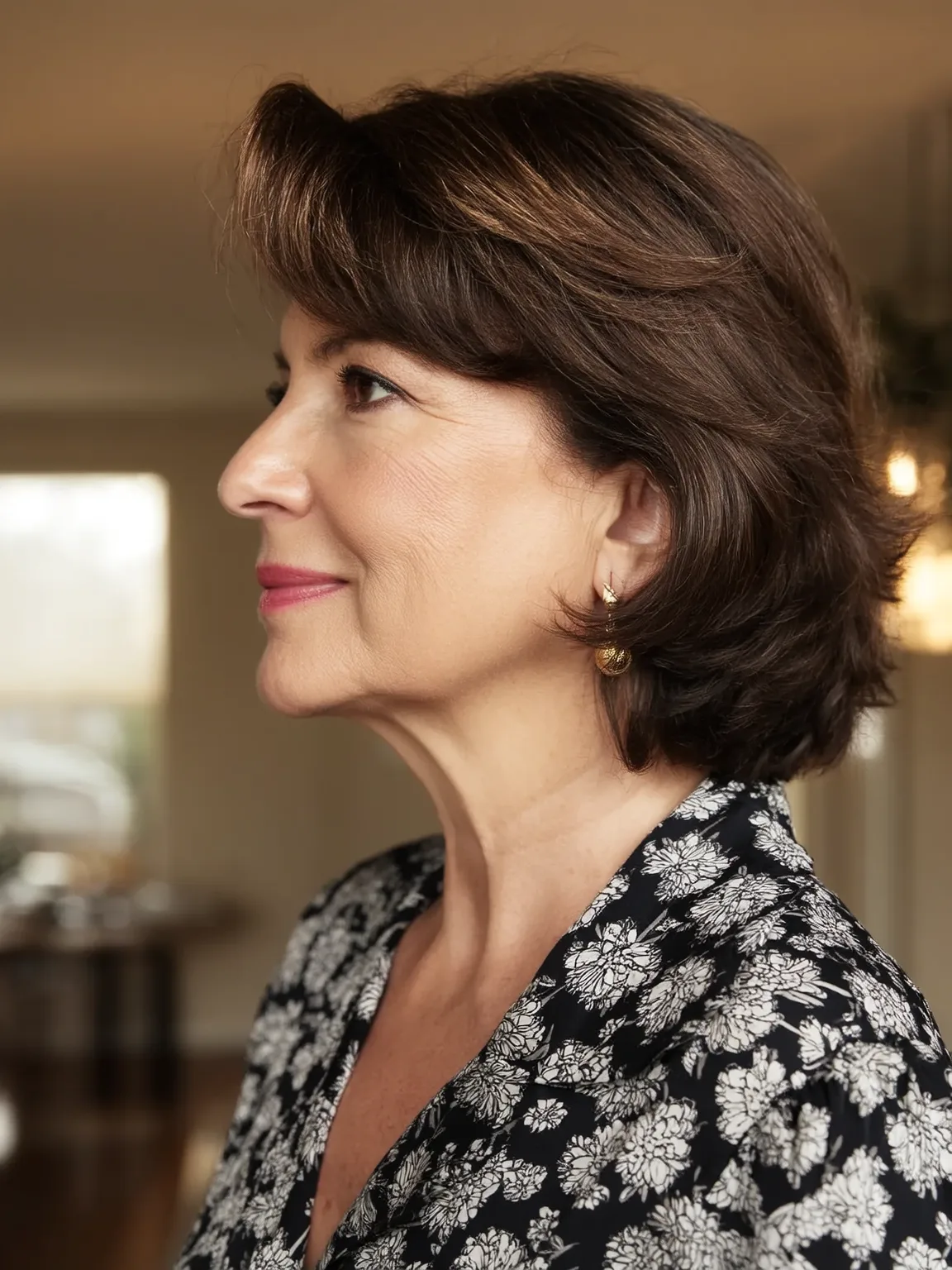 Chin-Length Layered Bob in Rich Chocolate Brown